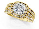 Yellow gold Cushion Cut Halo Diamond Split Shank Ring with Prong Setting_4