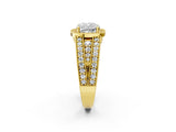 Yellow gold Cushion Cut Halo Diamond Split Shank Ring with Prong Setting_5