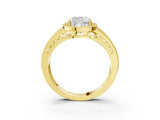 Yellow gold Cushion Cut Halo Diamond Split Shank Ring with Prong Setting_6