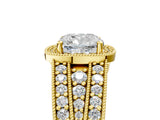 Yellow gold Cushion Cut Halo Diamond Split Shank Ring with Prong Setting_8
