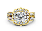 Yellow gold Cushion Cut Halo Diamond Split Shank Ring with Scalloped Prong Setting_3