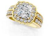 Yellow gold Cushion Cut Halo Diamond Split Shank Ring with Scalloped Prong Setting_4