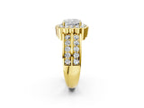 Yellow gold Cushion Cut Halo Diamond Split Shank Ring with Scalloped Prong Setting_5