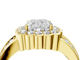 Yellow gold Cushion Cut Halo Diamond Split Shank Ring with Scalloped Prong Setting_7
