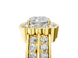 Yellow gold Cushion Cut Halo Diamond Split Shank Ring with Scalloped Prong Setting_8