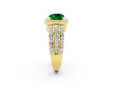 Yellow gold Cushion Cut Halo Emerald Ring with Split Shank and Four-Prong Setting_2