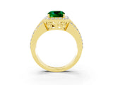 Yellow gold Cushion Cut Halo Emerald Ring with Split Shank and Four-Prong Setting_3