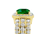 Yellow gold Cushion Cut Halo Emerald Ring with Split Shank and Four-Prong Setting_5