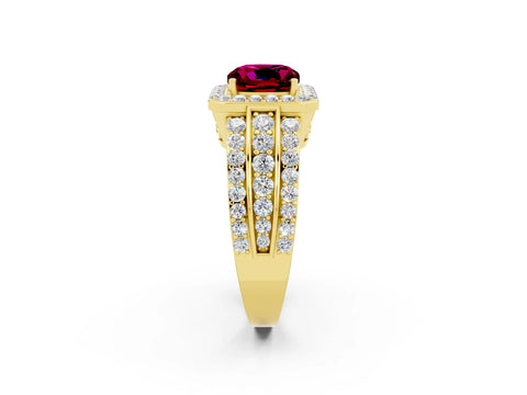 Yellow gold Cushion Cut Halo Garnet Ring with Split Shank and Four-Prong Setting_2