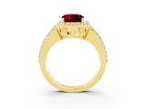 Yellow gold Cushion Cut Halo Garnet Ring with Split Shank and Four-Prong Setting_3