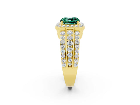 Yellow gold Cushion Cut Halo Green Sapphire Ring with Split Shank and Four-Prong Setting_2