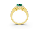 Yellow gold Cushion Cut Halo Green Sapphire Ring with Split Shank and Four-Prong Setting_3