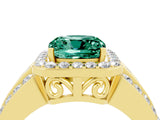 Yellow gold Cushion Cut Halo Green Sapphire Ring with Split Shank and Four-Prong Setting_4