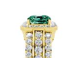 Yellow gold Cushion Cut Halo Green Sapphire Ring with Split Shank and Four-Prong Setting_5