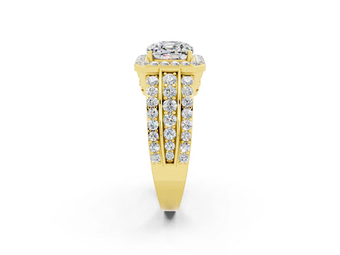 Yellow gold Cushion Cut Halo Moissanite Ring with Split Shank and Four-Prong Setting_2