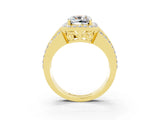 Yellow gold Cushion Cut Halo Moissanite Ring with Split Shank and Four-Prong Setting_3