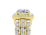 Yellow gold Cushion Cut Halo Moissanite Ring with Split Shank and Four-Prong Setting_5