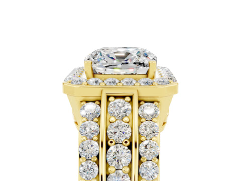 Yellow gold Cushion Cut Halo Moissanite Ring with Split Shank and Four-Prong Setting_5