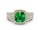 Yellow gold Cushion Cut Halo Pavé Diamond Engagement Ring with Split Shank and Four-Prong Setting