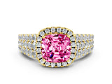 Yellow gold Cushion Cut Halo Pavé Diamond Engagement Ring with Split Shank and Four-Prong Setting