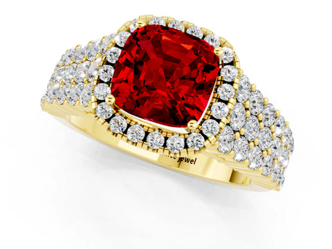 Yellow gold Cushion Cut Halo Pavé Diamond Engagement Ring with Split Shank and Four-Prong Setting_1