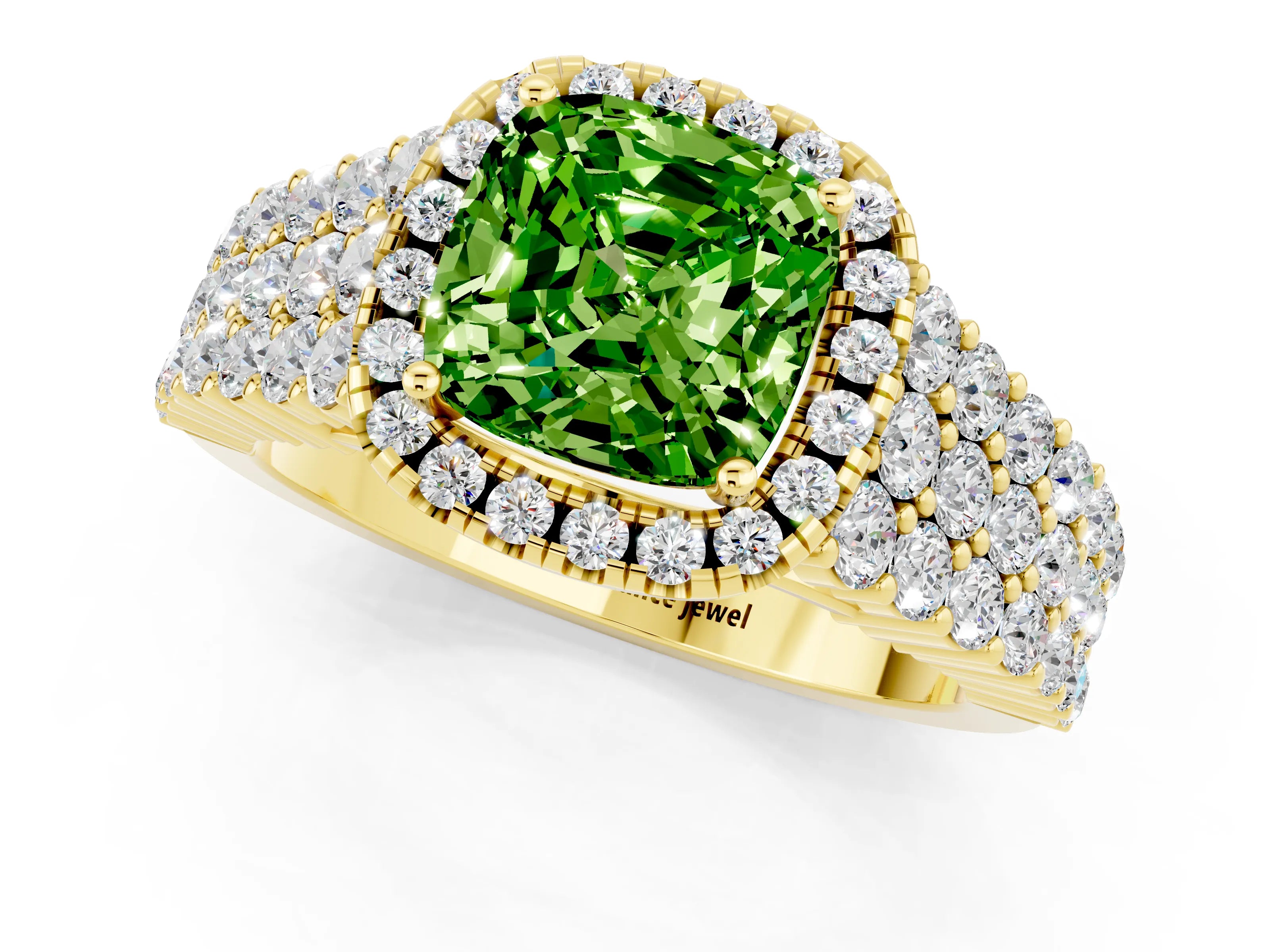 Yellow gold Cushion Cut Halo Pavé Diamond Engagement Ring with Split Shank and Four-Prong Setting_1