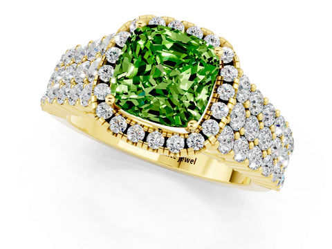 Yellow gold Cushion Cut Halo Pavé Diamond Engagement Ring with Split Shank and Four-Prong Setting_1