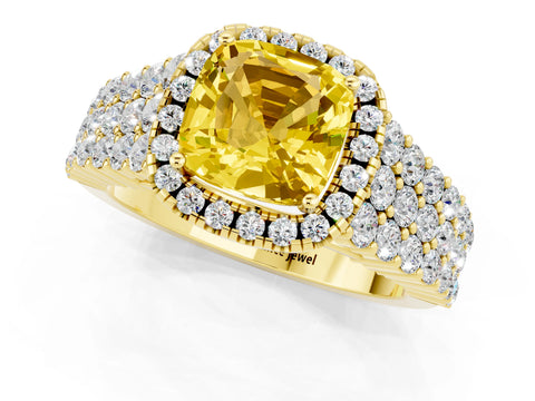 Yellow gold Cushion Cut Halo Pavé Diamond Engagement Ring with Split Shank and Four-Prong Setting_1