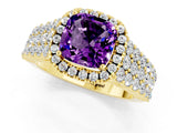 Yellow gold Cushion Cut Halo Pavé Diamond Engagement Ring with Split Shank and Four-Prong Setting_1