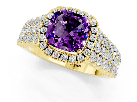 Yellow gold Cushion Cut Halo Pavé Diamond Engagement Ring with Split Shank and Four-Prong Setting_1