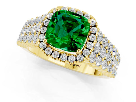 Yellow gold Cushion Cut Halo Pavé Diamond Engagement Ring with Split Shank and Four-Prong Setting_1