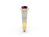 Yellow gold Cushion Cut Halo Pavé Diamond Engagement Ring with Split Shank and Four-Prong Setting_2