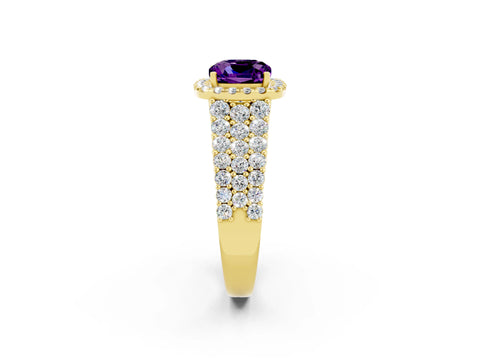Yellow gold Cushion Cut Halo Pavé Diamond Engagement Ring with Split Shank and Four-Prong Setting_2