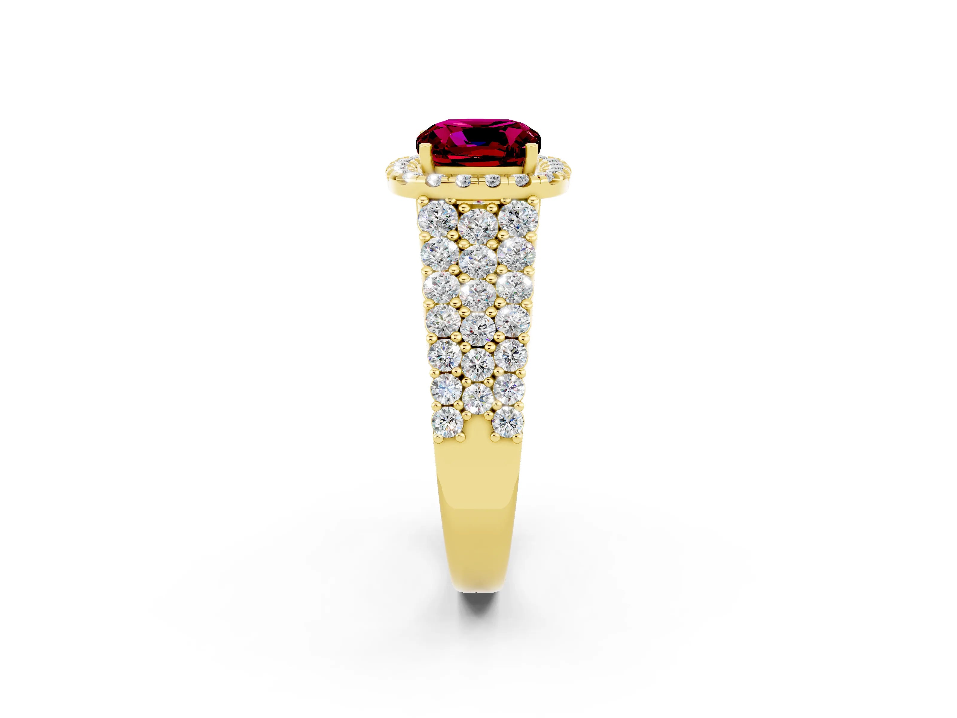 Yellow gold Cushion Cut Halo Pavé Diamond Engagement Ring with Split Shank and Four-Prong Setting_2