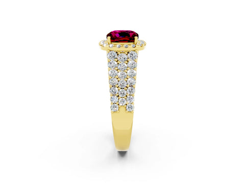 Yellow gold Cushion Cut Halo Pavé Diamond Engagement Ring with Split Shank and Four-Prong Setting_2