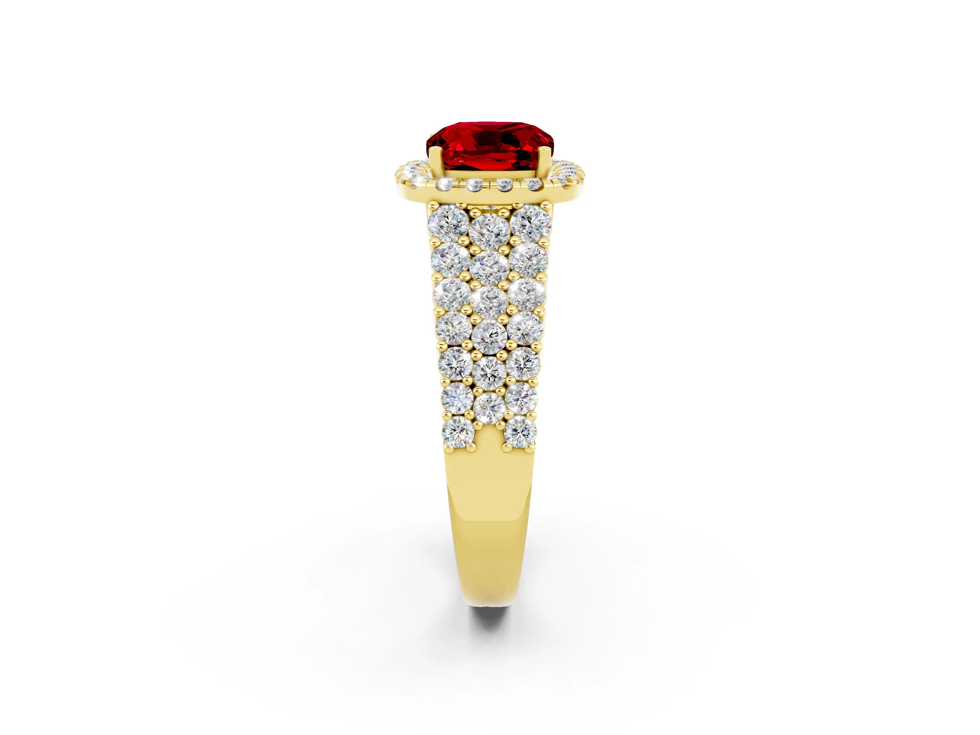 Yellow gold Cushion Cut Halo Pavé Diamond Engagement Ring with Split Shank and Four-Prong Setting_2
