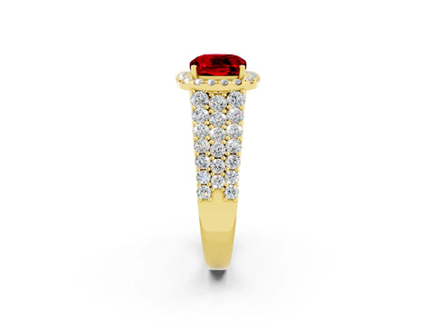 Yellow gold Cushion Cut Halo Pavé Diamond Engagement Ring with Split Shank and Four-Prong Setting_2