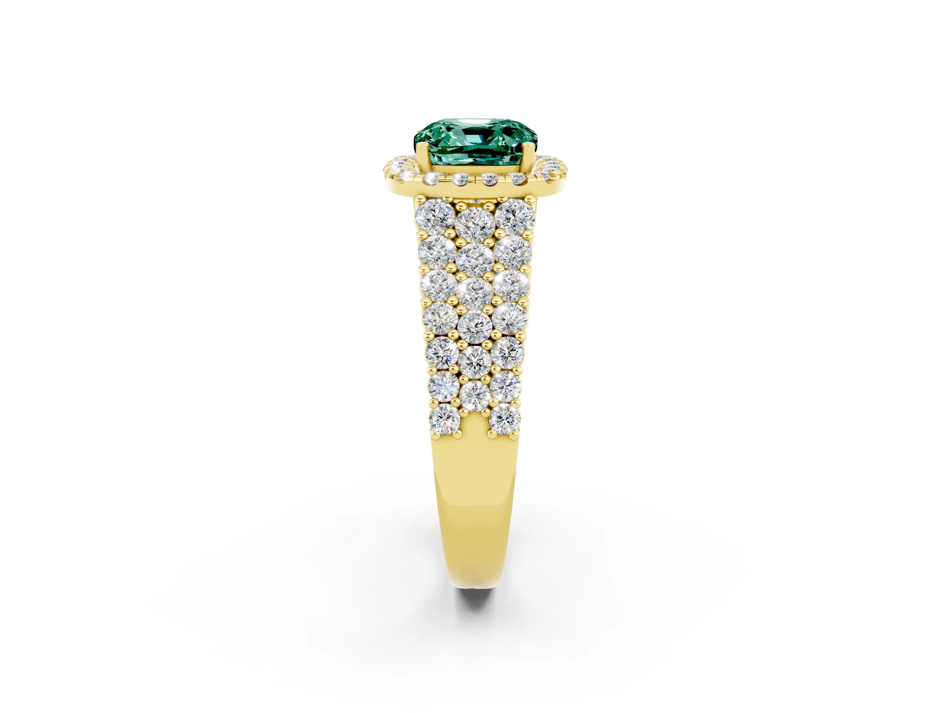 Yellow gold Cushion Cut Halo Pavé Diamond Engagement Ring with Split Shank and Four-Prong Setting_2