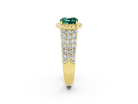 Yellow gold Cushion Cut Halo Pavé Diamond Engagement Ring with Split Shank and Four-Prong Setting_2