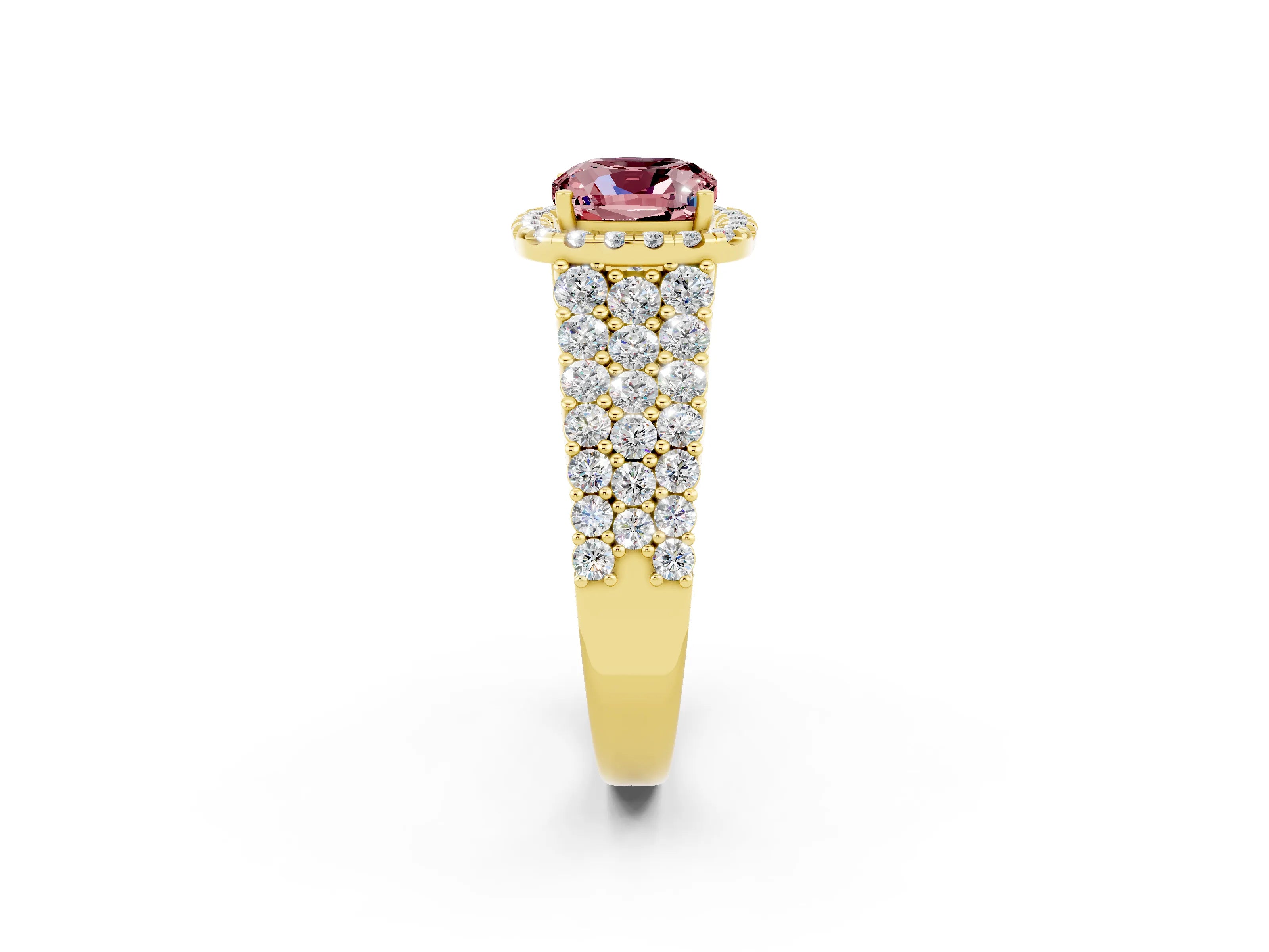 Yellow gold Cushion Cut Halo Pavé Diamond Engagement Ring with Split Shank and Four-Prong Setting_2
