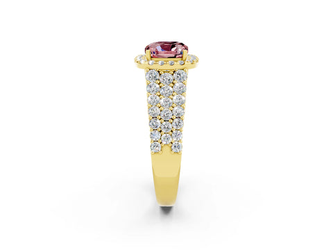 Yellow gold Cushion Cut Halo Pavé Diamond Engagement Ring with Split Shank and Four-Prong Setting_2