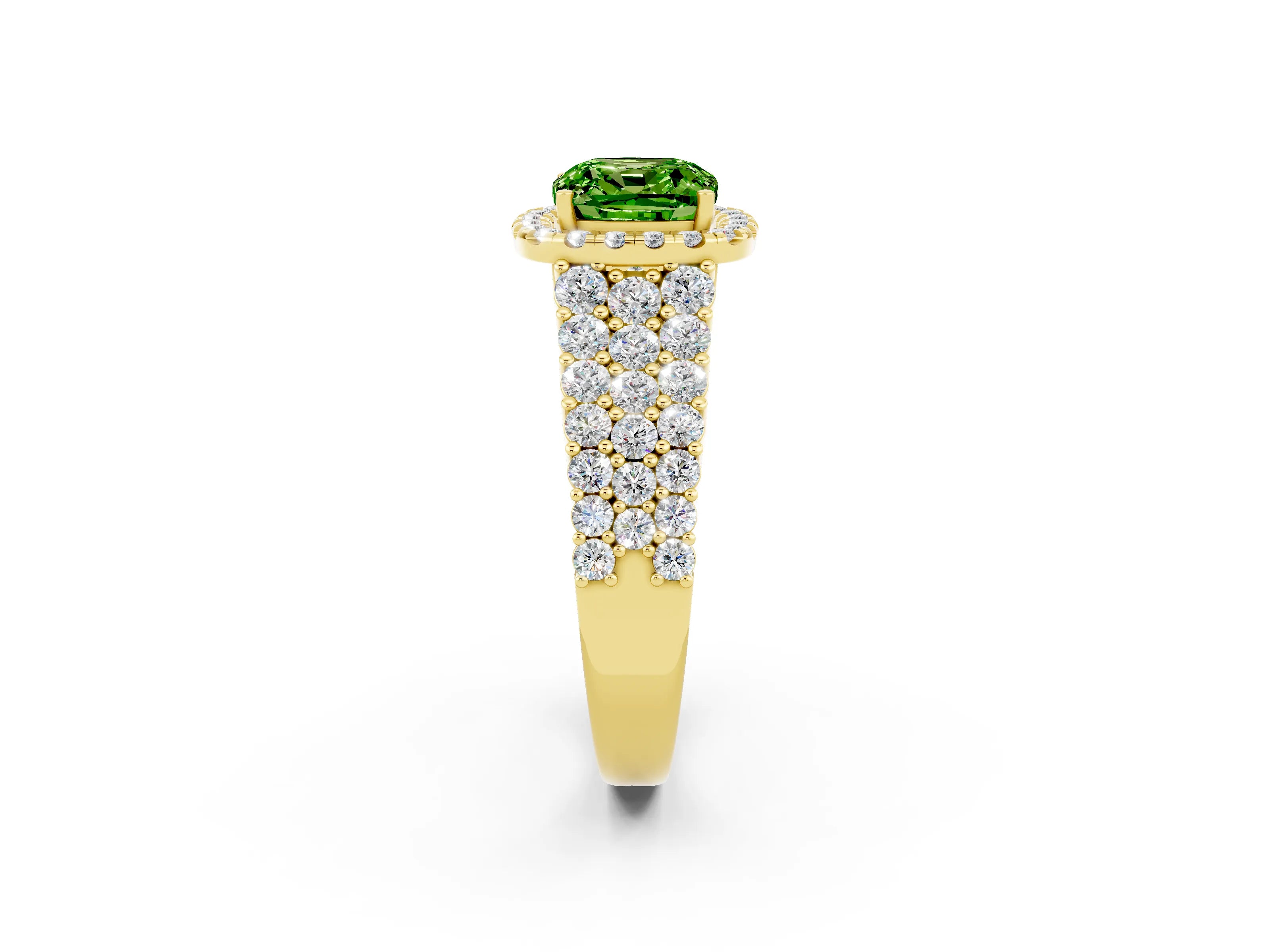 Yellow gold Cushion Cut Halo Pavé Diamond Engagement Ring with Split Shank and Four-Prong Setting_2