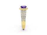 Yellow gold Cushion Cut Halo Pavé Diamond Engagement Ring with Split Shank and Four-Prong Setting_2