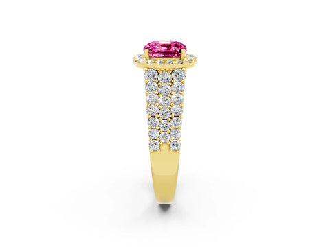 Yellow gold Cushion Cut Halo Pavé Diamond Engagement Ring with Split Shank and Four-Prong Setting_2