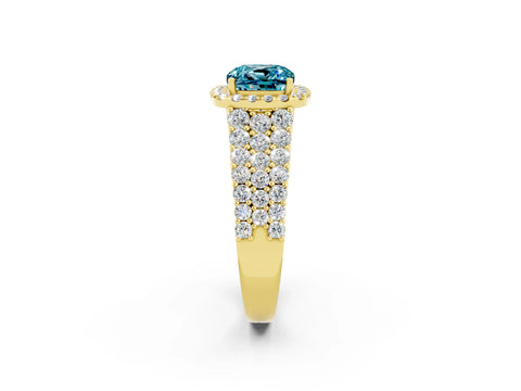 Yellow gold Cushion Cut Halo Pavé Diamond Engagement Ring with Split Shank and Four-Prong Setting_2