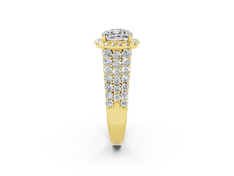 Yellow gold Cushion Cut Halo Pavé Diamond Engagement Ring with Split Shank and Four-Prong Setting_2