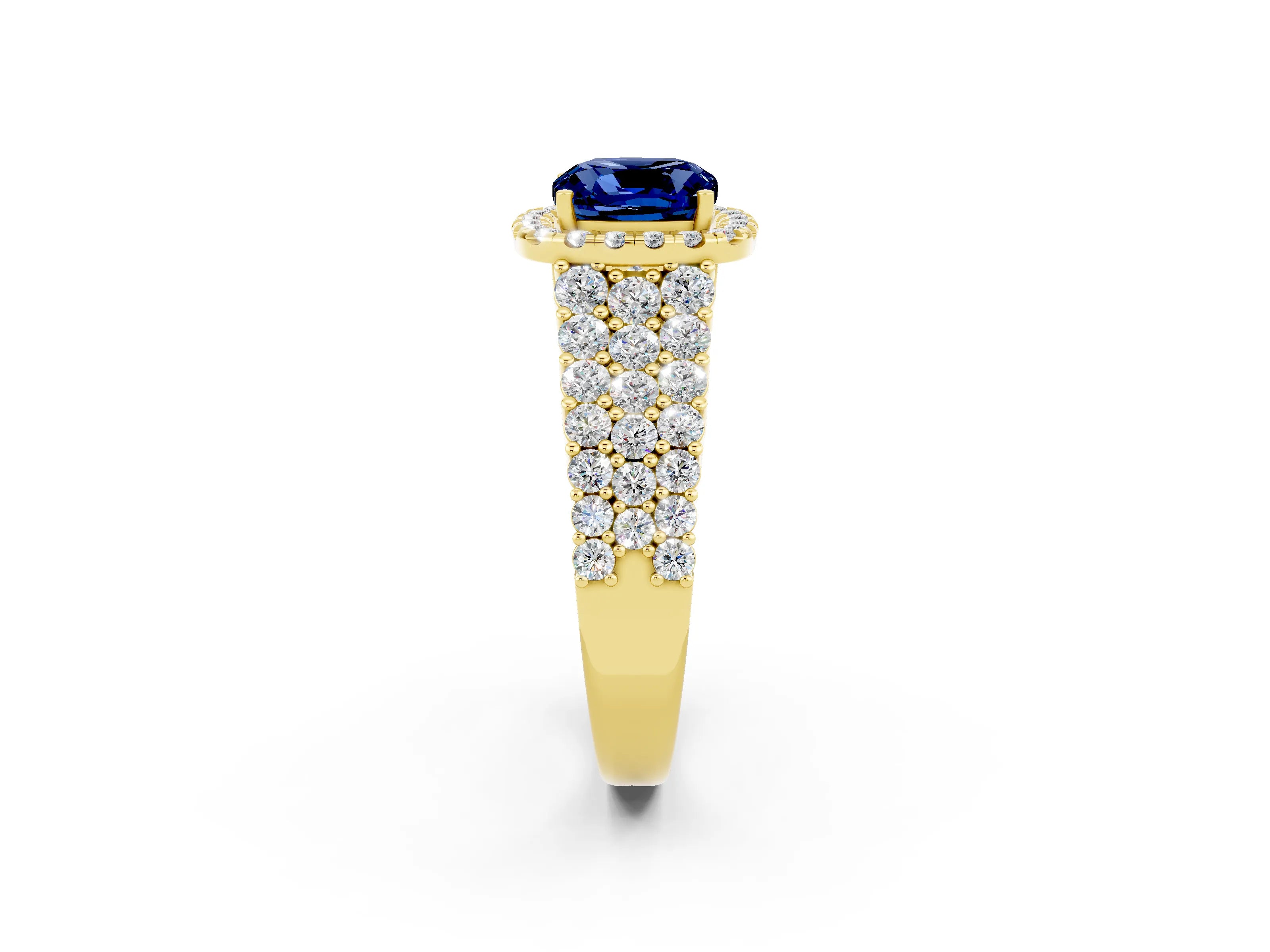 Yellow gold Cushion Cut Halo Pavé Diamond Engagement Ring with Split Shank and Four-Prong Setting_2