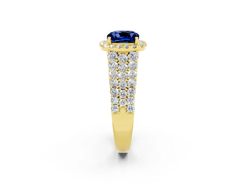 Yellow gold Cushion Cut Halo Pavé Diamond Engagement Ring with Split Shank and Four-Prong Setting_2