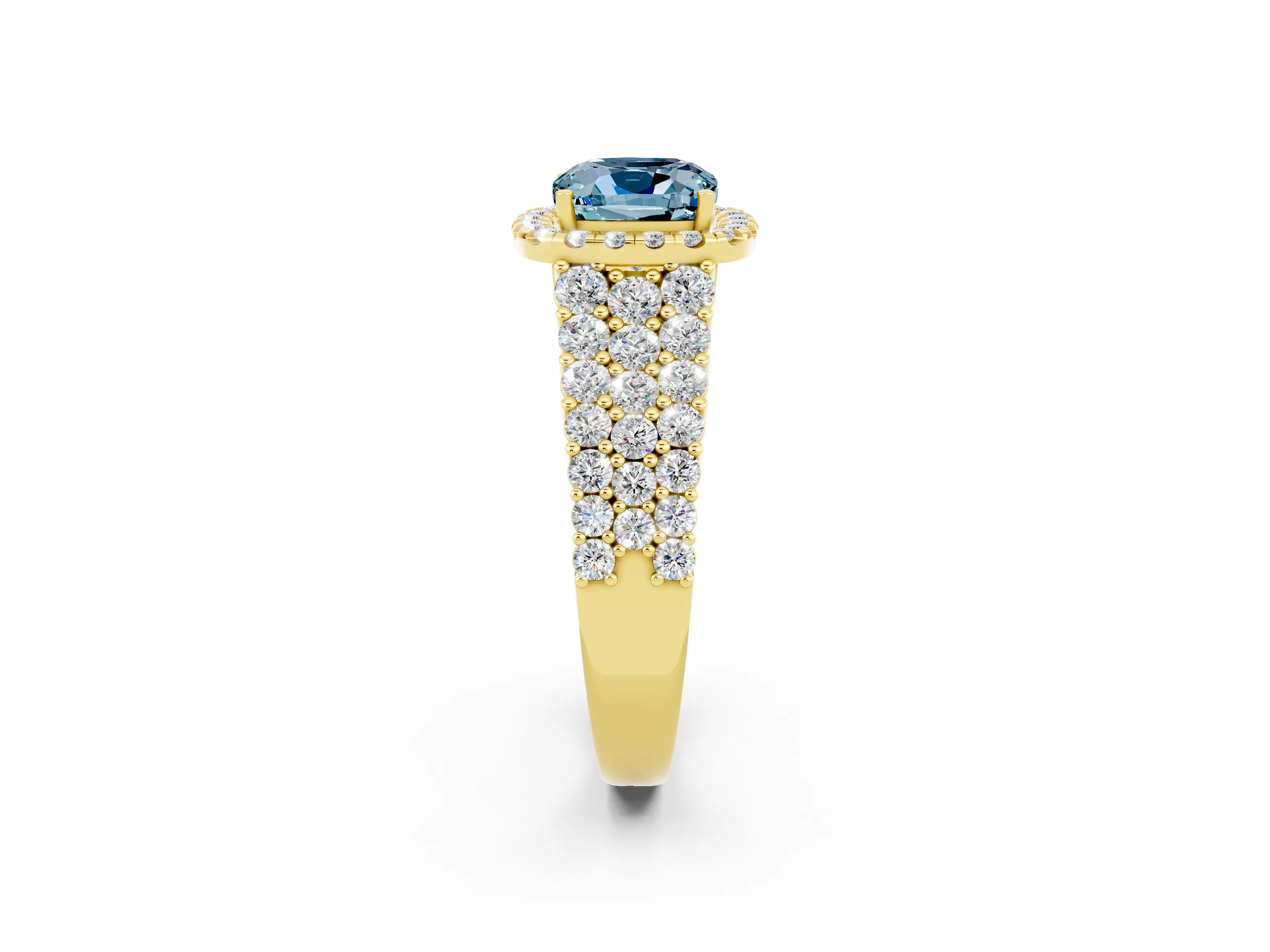 Yellow gold Cushion Cut Halo Pavé Diamond Engagement Ring with Split Shank and Four-Prong Setting_2
