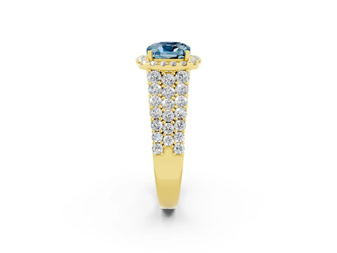 Yellow gold Cushion Cut Halo Pavé Diamond Engagement Ring with Split Shank and Four-Prong Setting_2